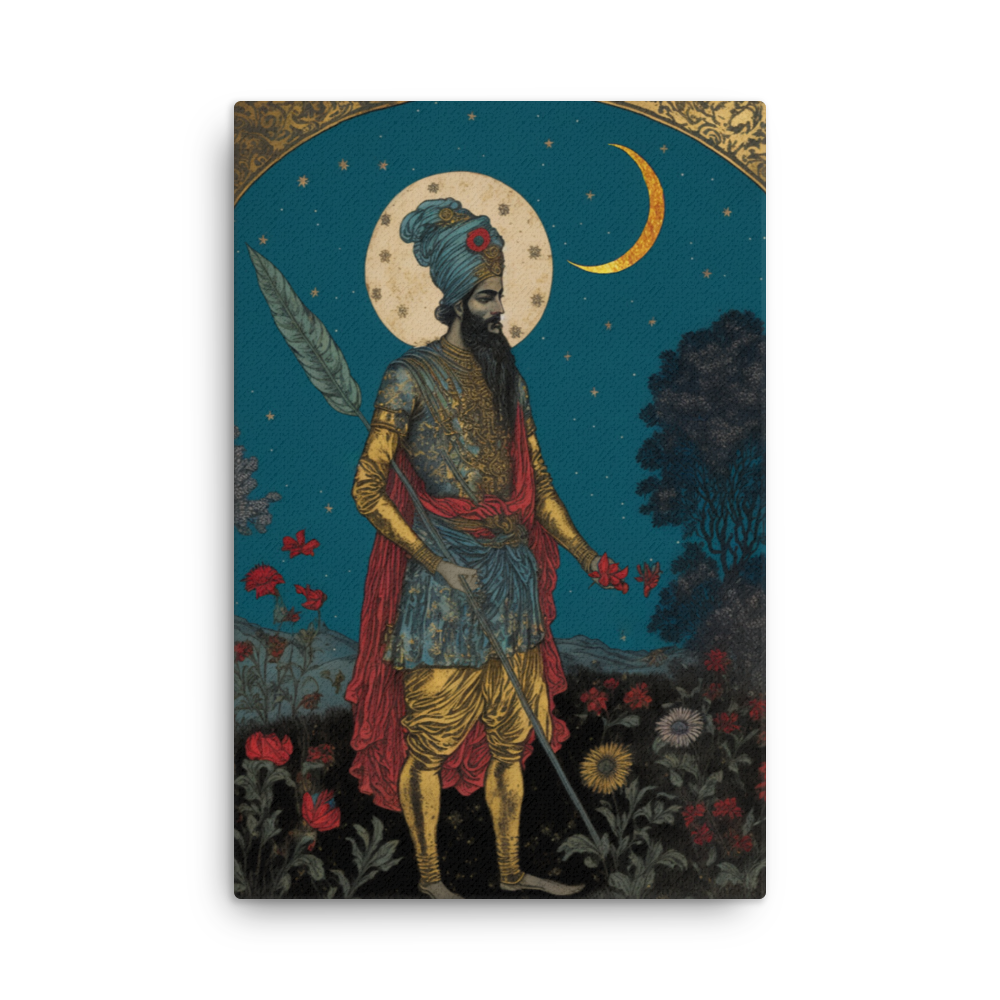 Canvas - Young Warrior Standing in a Field of Flowers